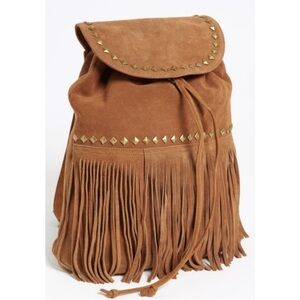 Steve Madden Suede Fringe Bohemian Brown Studded Backpack